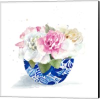 Framed 'Peonies In A Bowl II' border=