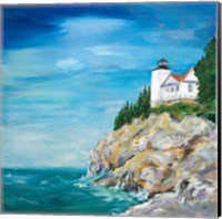 Framed 'Lighthouse on the Rocky Shore II' border=