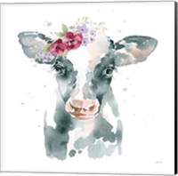 Framed 'Floral Cow Pink Sq' border=