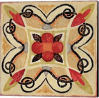 Framed 'Bohemian Rooster Tile Square I' border=