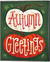 Framed 'Harvest Time Autumn Greetings Pumpkins' border=