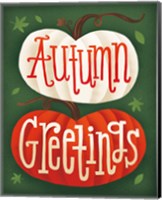 Framed 'Harvest Time Autumn Greetings Pumpkins' border=