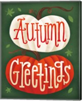 Framed 'Harvest Time Autumn Greetings Pumpkins' border=