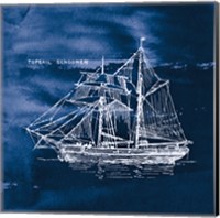 Framed 'Sailing Ships V Indigo' border=