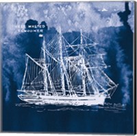 Framed 'Sailing Ships II Indigo' border=