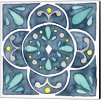 Framed 'Garden Getaway Tile VII Blue' border=