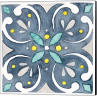 Framed 'Garden Getaway Tile IV Blue' border=