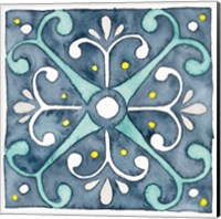 Framed 'Garden Getaway Tile III Blue' border=