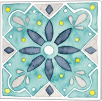 Framed 'Garden Getaway Tile V Teal' border=