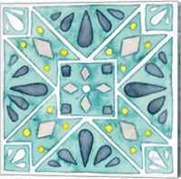 Framed 'Garden Getaway Tile IX Teal' border=