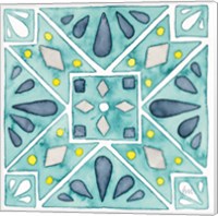 Framed 'Garden Getaway Tile IX Teal' border=