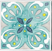 Framed 'Garden Getaway Tile IV Teal' border=