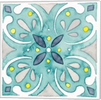 Framed 'Garden Getaway Tile IV Teal' border=