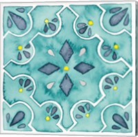 Framed 'Garden Getaway Tile II Teal' border=