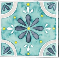 Framed 'Garden Getaway Tile I Teal' border=