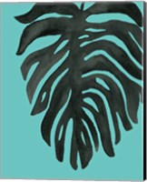 Framed 'Tropical Palm II BW Turquoise' border=