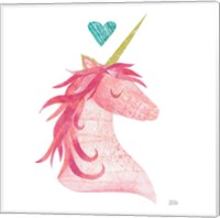 Framed 'Unicorn Magic II Heart Sq Pink' border=