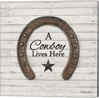 Framed 'Cowboy Lives Here' border=