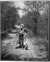 Framed 1950s Boy With Beagle Puppy