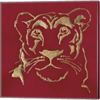 Framed 'Gilded Lioness on Red' border=