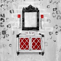 Framed 'Red Antique Mirrored Bath Square I' border=