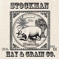 Framed 'Farmhouse Grain Sack Label Pig' border=