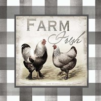 Framed 'Buffalo Check Farm House Chickens Neutral II' border=