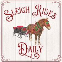 Framed 'Vintage Christmas Signs V-Sleigh Rides' border=