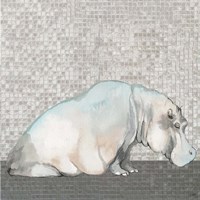 Framed 'Introspective Hippo' border=