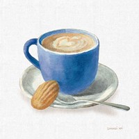 Framed 'Wake Up Coffee I Linen Classic Blue' border=