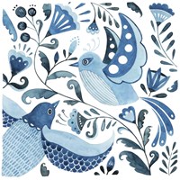 Framed 'Blue Bird Folk II' border=