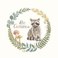 Framed 'Be Curious Raccoon' border=