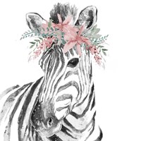 Framed 'Water Zebra with Floral Crown Square' border=