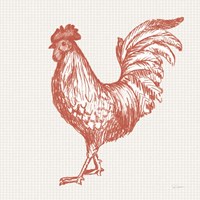 Framed 'Cottage Rooster IV Red' border=