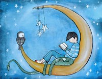 Framed Boy Reading On Moon