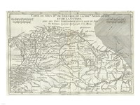 Framed 1780 Bonne Map of Northern South America, Columbia, Venezuela, Brazil