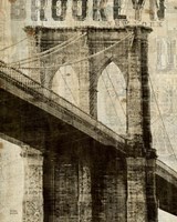 Framed 'Vintage NY Brooklyn Bridge' border=