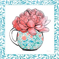 Framed 'Floral Teacup I Vine Border' border=