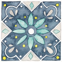 Framed 'Garden Getaway Tile V Blue' border=