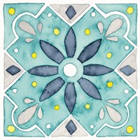 Framed 'Garden Getaway Tile V Teal' border=