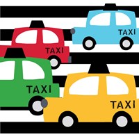 Framed 'Bright Multi Taxis' border=