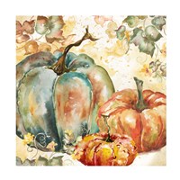 Framed 'Watercolor Harvest Teal and Orange Pumpkins I' border=