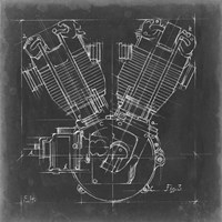 Framed 'Motorcycle Engine Blueprint III' border=