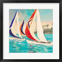 Framed 'Sunset Sails II' border=