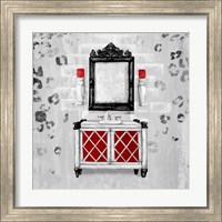 Framed 'Red Antique Mirrored Bath Square I' border=