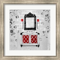 Framed 'Red Antique Mirrored Bath Square I' border=