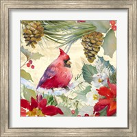 Framed 'Cardinal and Pinecones I' border=