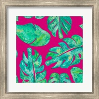 Framed Aqua Leaves On Pink