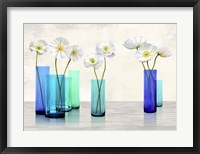 Framed Poppies in crystal vases (Aqua palette)