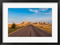 Framed Road Through The Badlands National Park, South Dakota